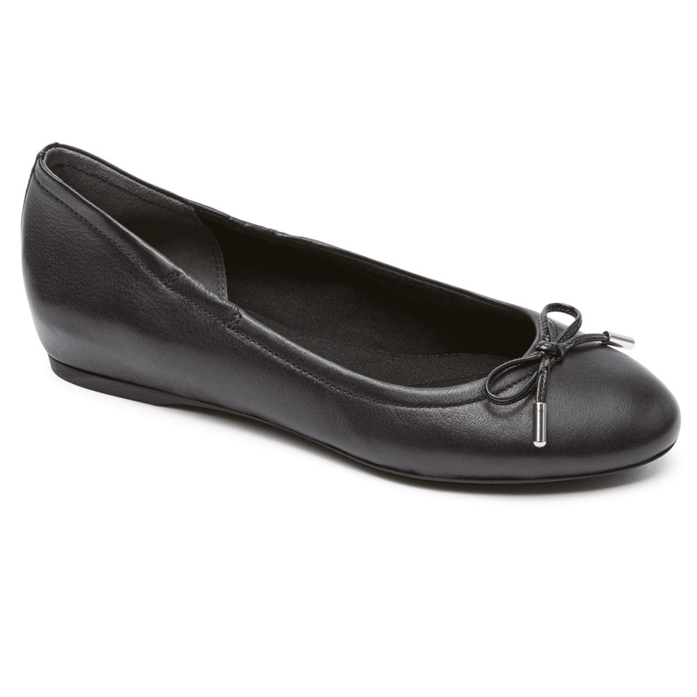 Rockport Womens Flats Black - Total Motion Hidden Wedge Tied Ballet - UK 738-XTGPAJ